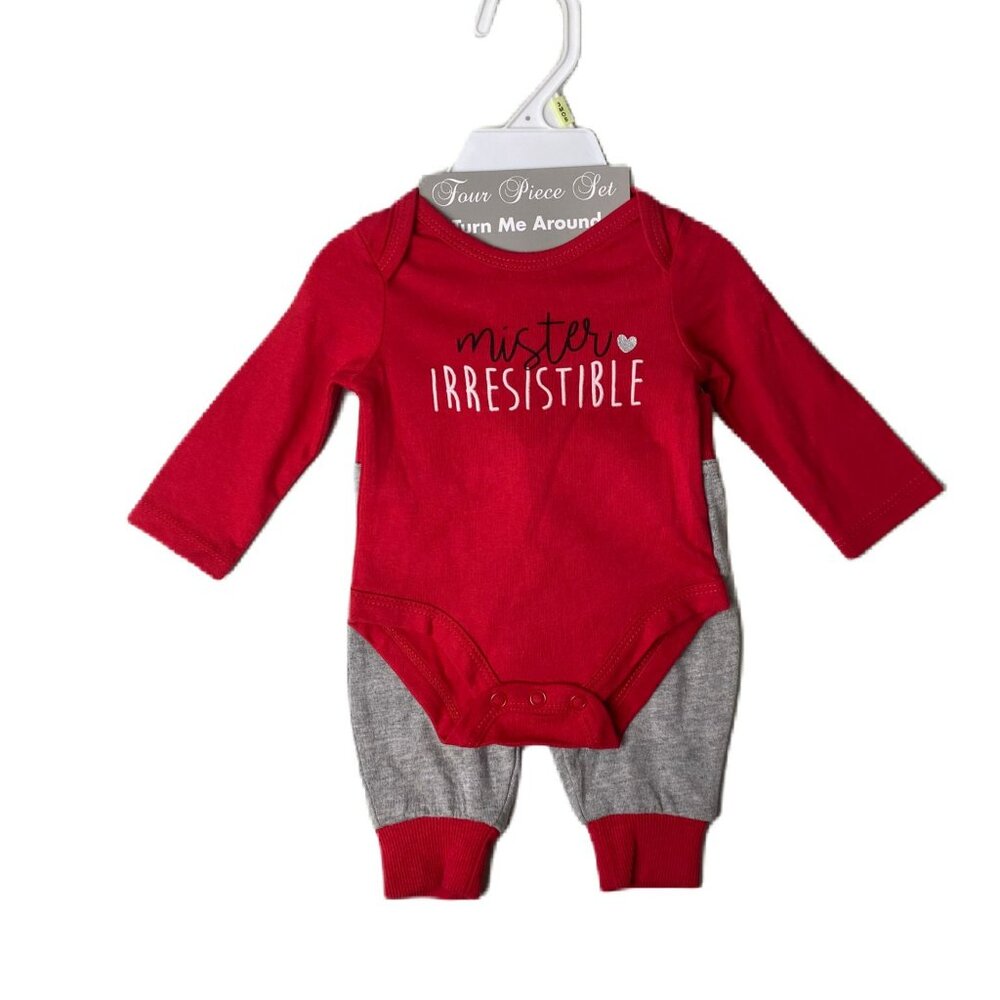 Baby Essentials 4-Piece Set – Red & Grey – Size 3M